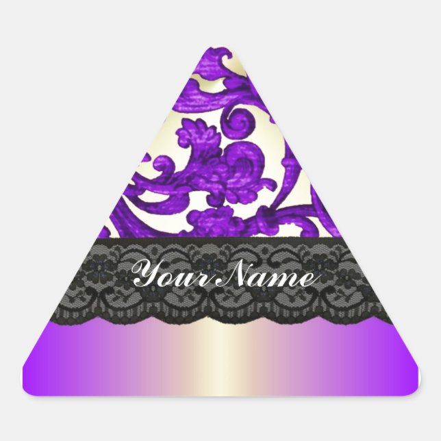 Purple & gold lace damask triangle sticker (Front)