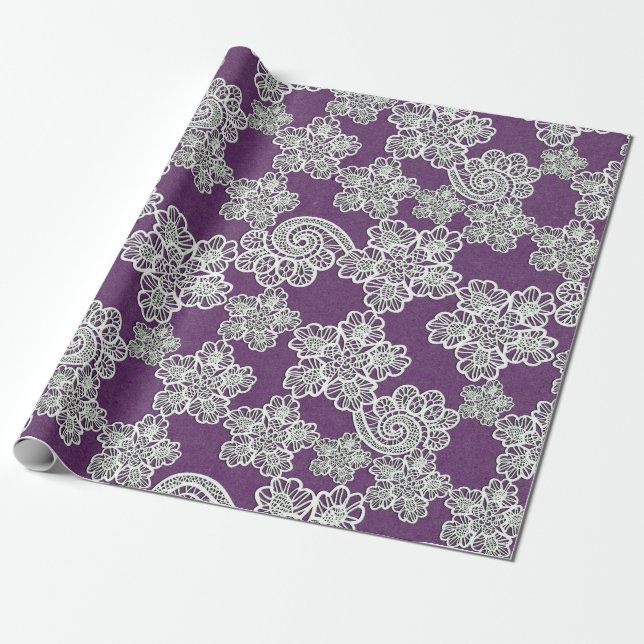 PURPLE GOLD LACE PATTERN WRAPPING PAPER GIFT WRAP (Unrolled)