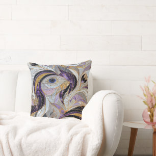 Purple Gold Lavender White Peacock Cushion
