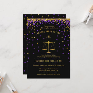 Purple & Gold Law School Graduation Invitation