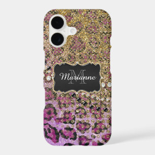 Purple Gold Leopard Animal Print Glitter Look
