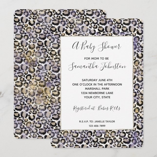 Purple Gold Leopard Print Baby Shower Invitation (Front/Back)