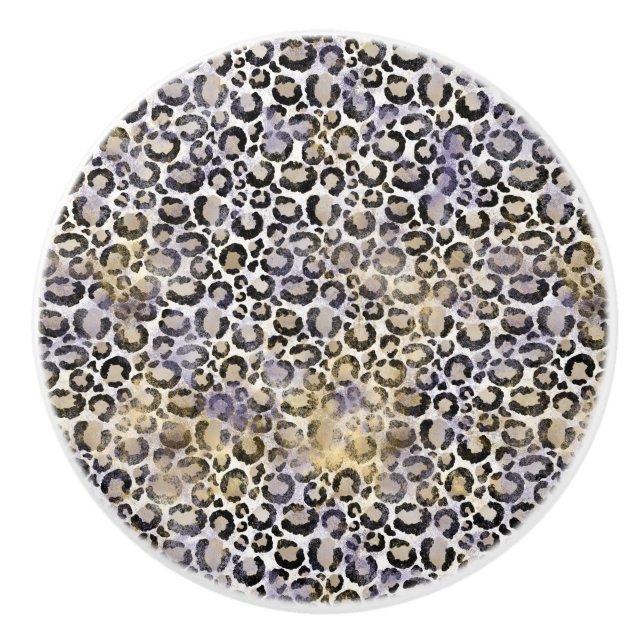 Purple Gold Leopard Print Ceramic Knob (Front)
