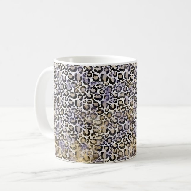 Purple Gold Leopard Print Coffee Mug (Front Left)