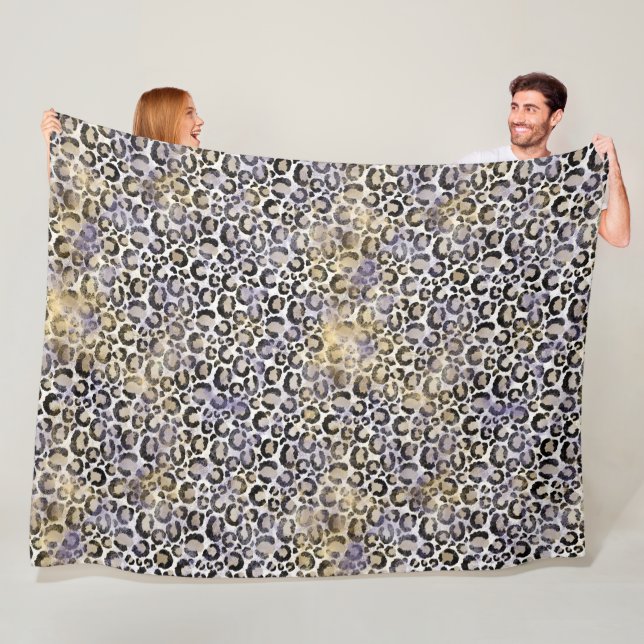 Purple Gold Leopard Print Fleece Blanket (In Situ)