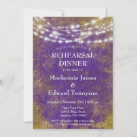 Purple Gold Lights Rehearsal Dinner Invitation
