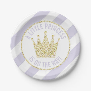 Purple Gold Little Princess on the Way Baby Shower Paper Plate