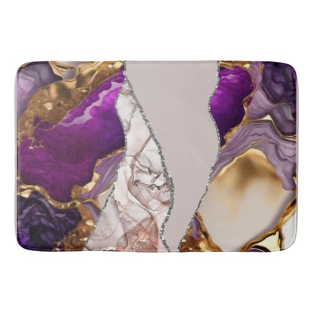 Purple Gold Luxury Elegant Design Liquid Texture  Bath Mat (Front)