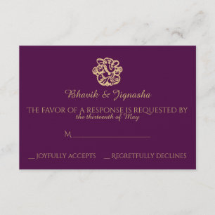 Purple Gold Mandala Indian Wedding Response Card