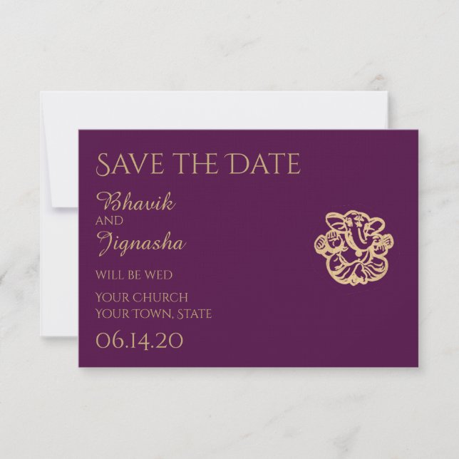 Purple Gold Mandala Indian Wedding Save the Date (Front)