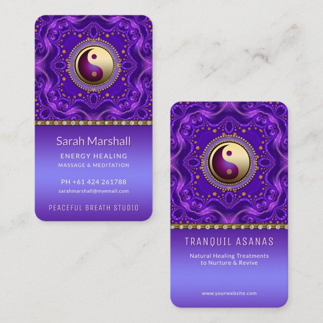 Purple Gold Mandala Tranquil Balance Holistic Business Card (Front/Back)