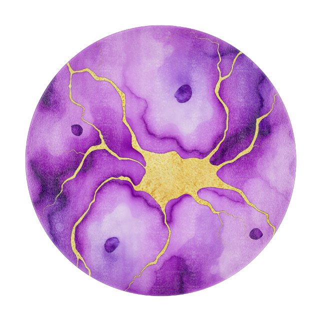 Purple Gold Marble Abstract Pattern Cutting Board (Front)