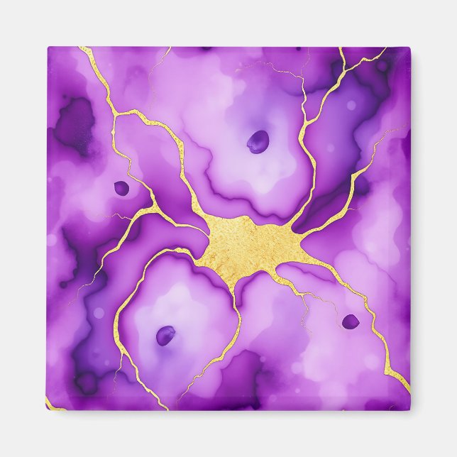 Purple Gold Marble Abstract Pattern Magnet (Front)