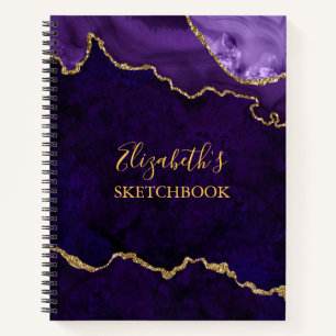 Purple Gold Marble Agate Geode Sketchbook Notebook
