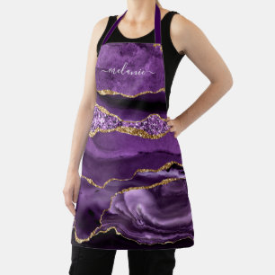 Purple Gold Marble Apron Gift with Custom Name