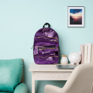 Purple Gold Marble Backpack with Custom Name