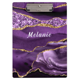 Purple Gold Marble Clipboard with Custom Name