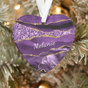 Purple Gold Marble Custom Name Christmas Ornament