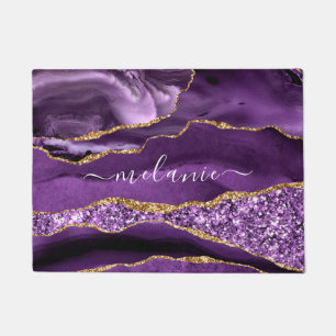 Purple Gold Marble Custom Name Doormat