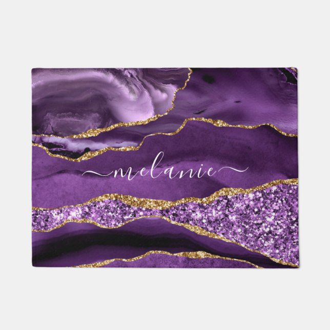Purple Gold Marble Custom Name Doormat (Front)