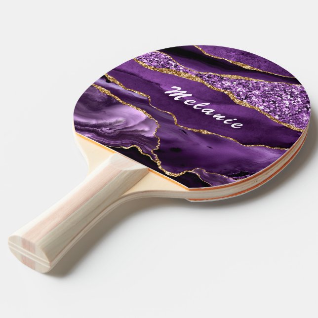 Purple Gold Marble Custom Name Ping Pong Paddle (Front Angle)