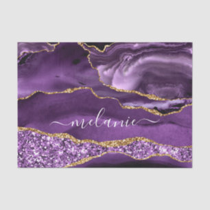 Purple Gold Marble Custom Name Tissue Paper