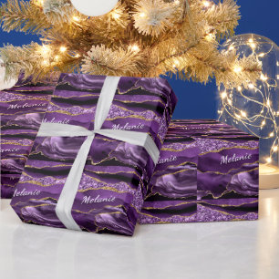 Purple Gold Marble Custom Name Wrapping Paper