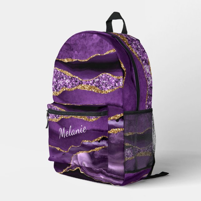 Purple Gold Marble Custom Your Name Backpack (Back Corner Right)