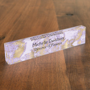 Purple & Gold Marble Executive Nameplate