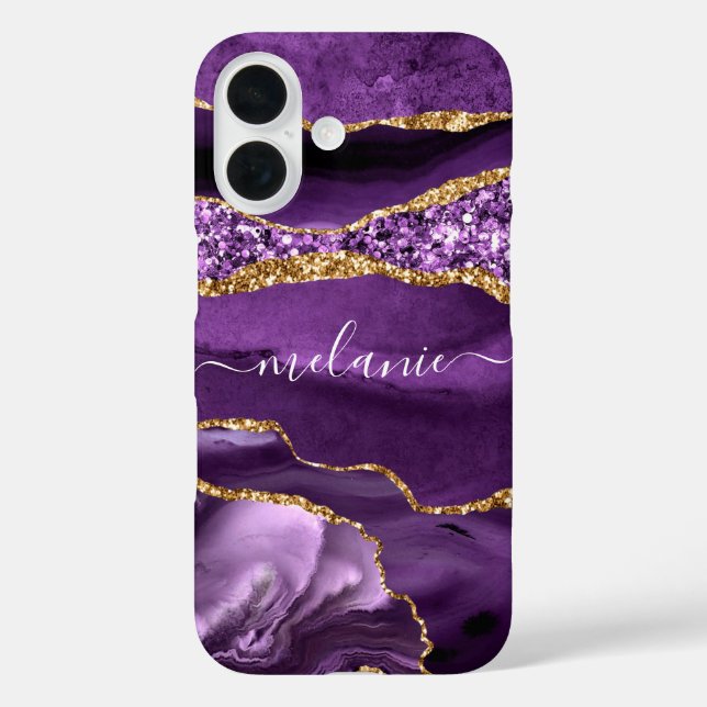 Purple Gold Marble iPhone Case with Custom Name (Back)