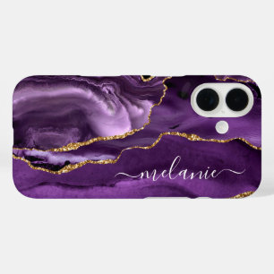 Purple Gold Marble iPhone Case with Custom Name