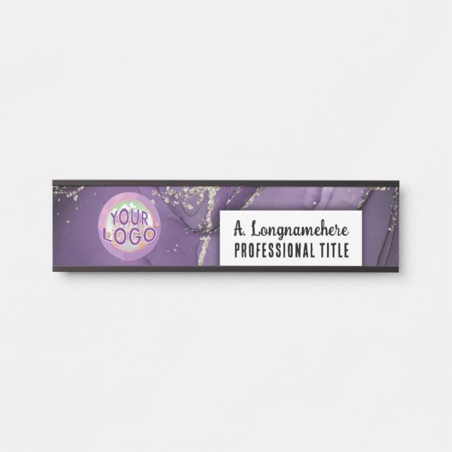 Purple & Gold Marble Office Workspace Nameplate  (Front)