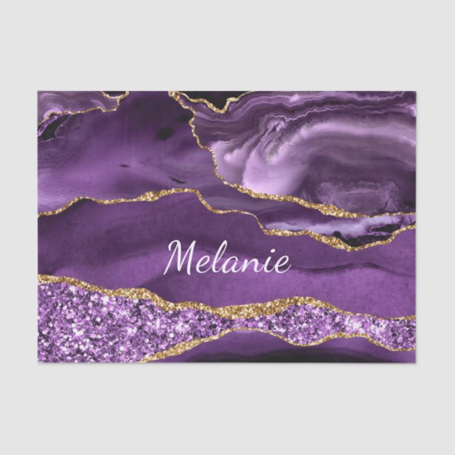 Purple Gold Marble Tissue Paper with Custom Name (Front)