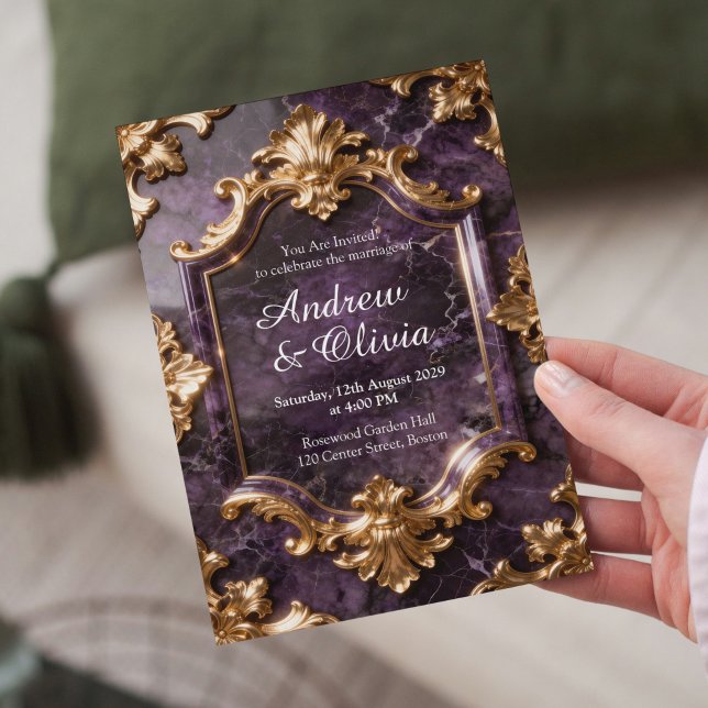 Purple Gold Marble Wedding Invitation (Creator Uploaded)
