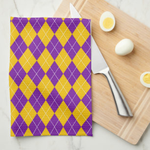 PURPLE GOLD MARDI GRAS DIAMOND PATTERN TEA TOWEL