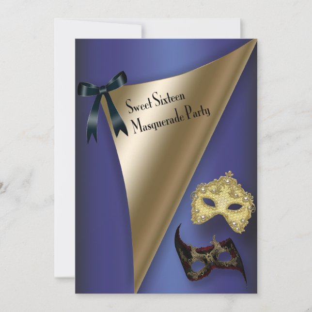 Purple Gold Masks Sweet Sixteen Masquerade Invitation (Front)