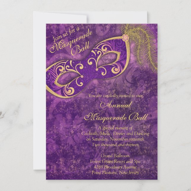Purple Gold Masquerade Ball Mardi Gras Party Invitation (Front)