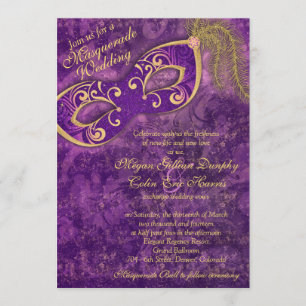 Purple Gold Masquerade Ball Mardi Gras Wedding Invitation