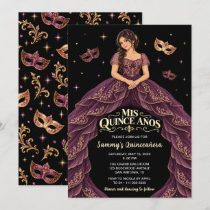 Purple Gold Masquerade Quinceañera Invitation