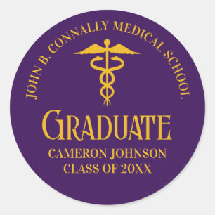 Purple Gold Medical School Graduation Party Classic Round Sticker