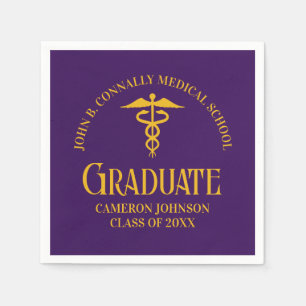 Purple Gold Medical School Graduation Party Napkin