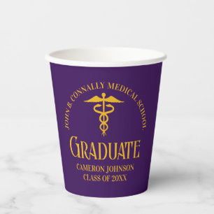 Purple Gold Medical School Graduation Party Paper Cups