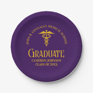 Purple Gold Medical School Graduation Party Paper Plate
