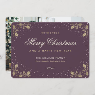 Purple Gold Merry Christmas Happy New Year Card
