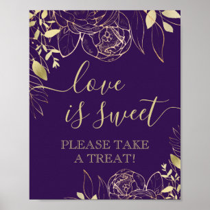 Purple & Gold Modern Floral Sweet Favour Table Poster