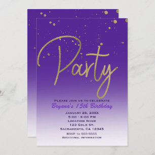 Purple & Gold Modern Glam Birthday Party Chic Invitation