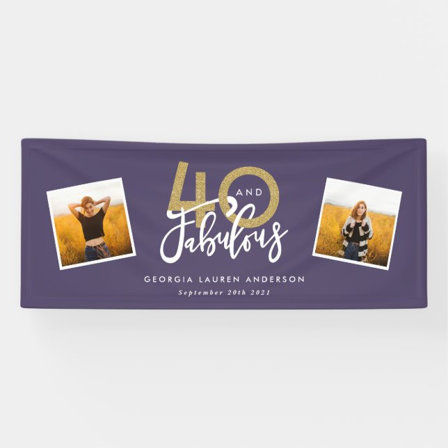 purple & gold modern multi photo 40 and fabulous  banner (Horizontal)