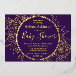 Purple & Gold Modern Peony Toile Baby Shower