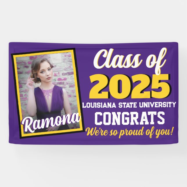 Purple & Gold Monogram & Photo Graduation Banner (Horizontal)