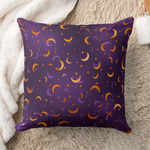  Purple Gold Moon & Stars Cotton Halloween  Cushion